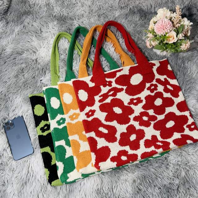 Hot sale flower pattern knitted tote bag