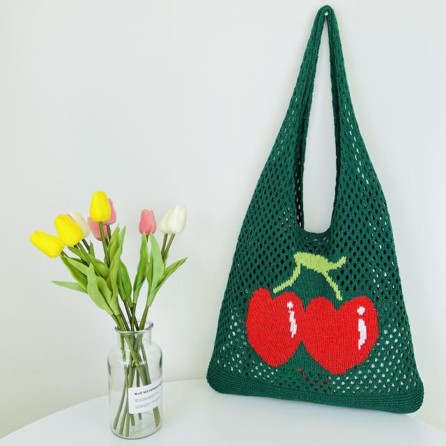 Summer cute cherry knitted corchet women tote bag holiday bag