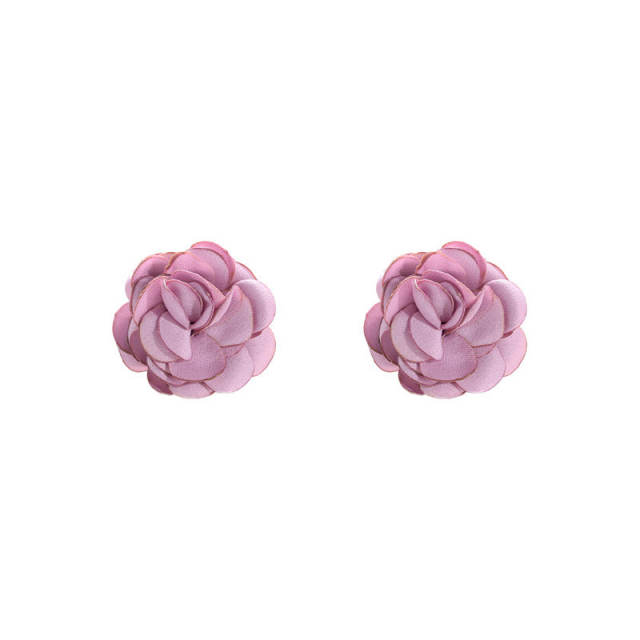 Vintage handmade plain color fabric rose flower studs earrings