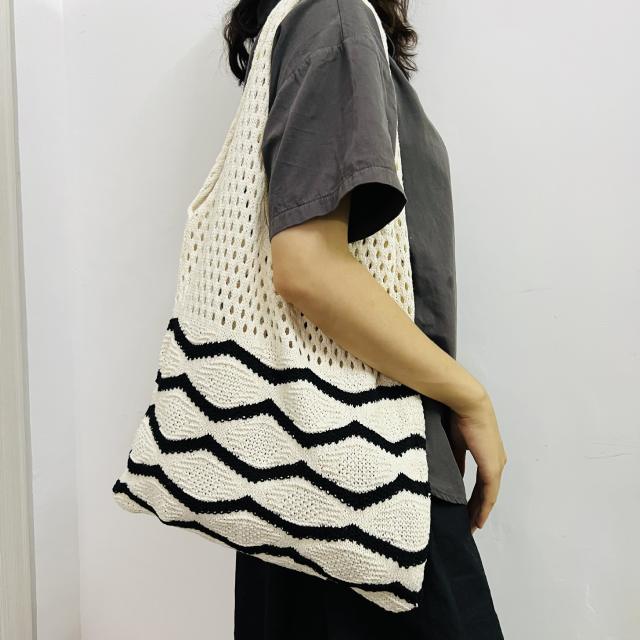 Unique wave pattern knitted corchet tote bag beach bag