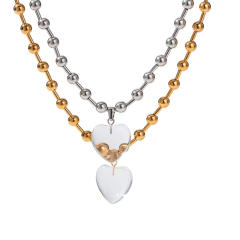 Chunky clear heart pendant stainless steel choker necklace