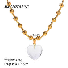 Chunky clear heart pendant stainless steel choker necklace
