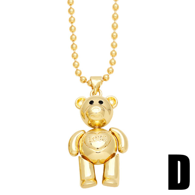 Hiphop sweet bear pendant gold plated copper necklace