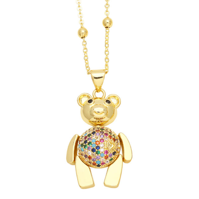 Cute bear pendant cubic zircon copper necklace