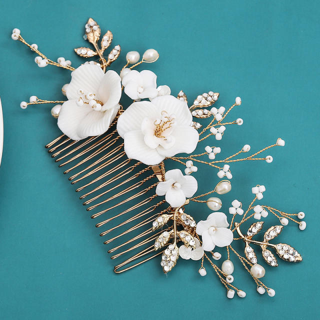 Handmade luxury ceramics flower pearl hair combs