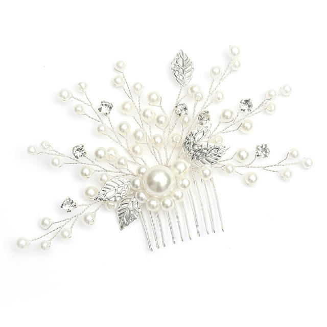 Handmade pearl rhinestone silver color wedding hair combs