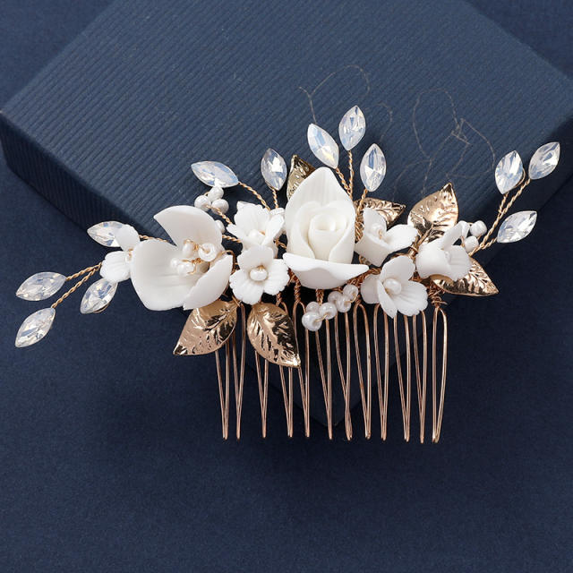 Handmade stereo ceramics flower wedding hair combs