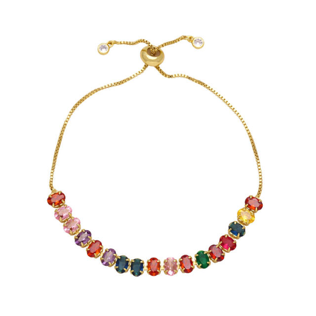 Summer rainbow cz gold plated copper slide bracelet