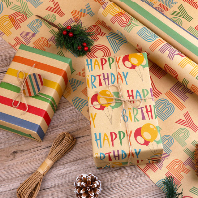 Vintage happy birthday kraft wrapping paper