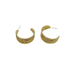 French trend open hoop leaf design stainless steel earrings