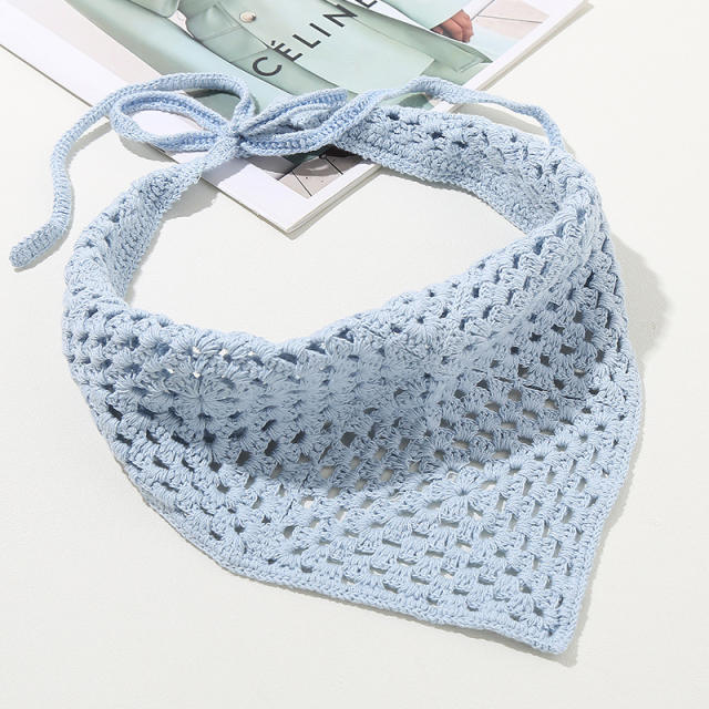 Plain color handmade knitted corchet bandana headband