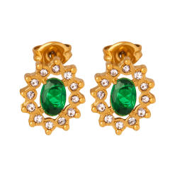 Elegant french water pearl emerald statement stainless steel necklace earrings