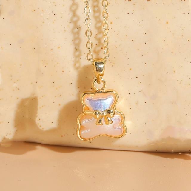 INS trend cute bear pendant gold plated copper dainty necklace