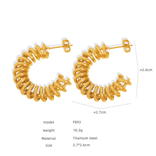 18K gold plated chunky hollow out women stainless steel hoop earrings