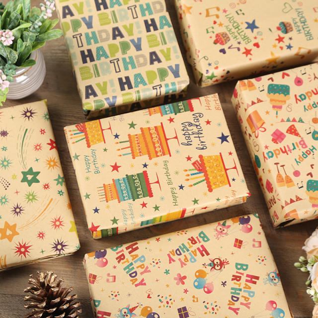 DIY vintage kraft birthday wrapping paper