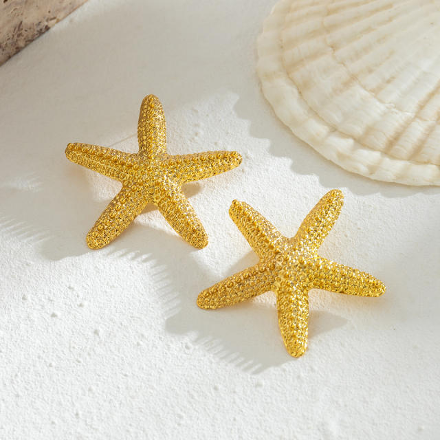 Beach holiday gold color starfish conch chunky necklace earrings