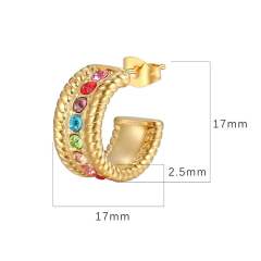 Delicate rainbow cz open hoop stainless steel earrings