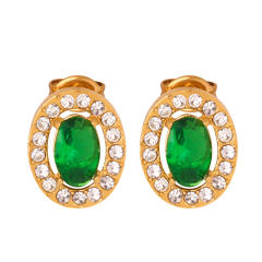 Elegant french water pearl emerald statement stainless steel necklace earrings
