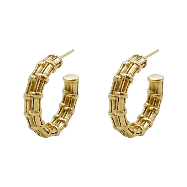 Vintage chunky design open hoop stainless steel earrings