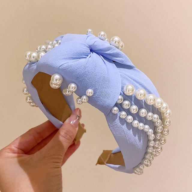 Korean fashion elegant pearl knotted headband