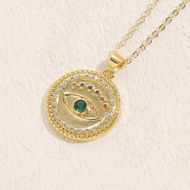 14K real gold plated evil eye pendant dainty copper necklace