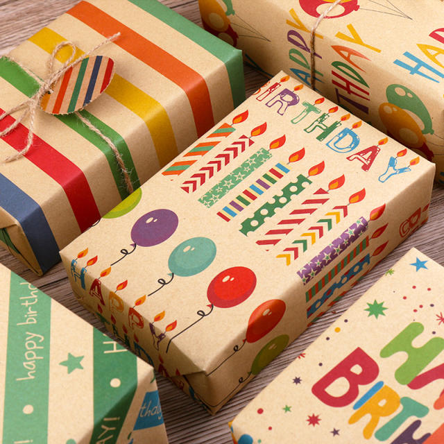 Vintage happy birthday kraft wrapping paper