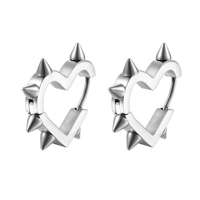 Hiphop rivet heart shape stainless steel huggie earrings