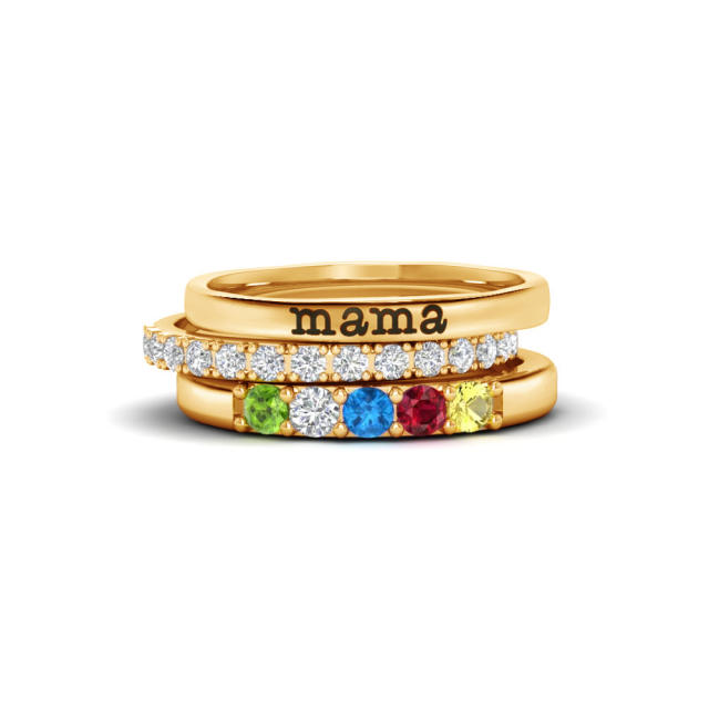 Hot sale birthstone engrave letter rings set