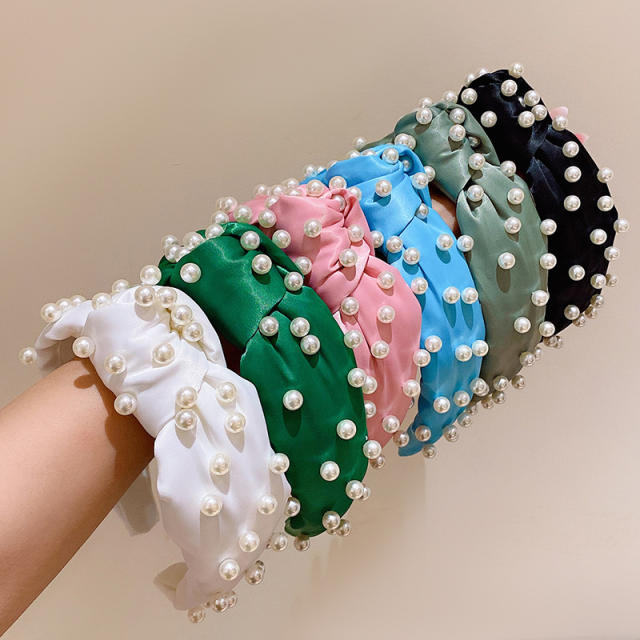 Fashionable pearl bead knotted headband for women