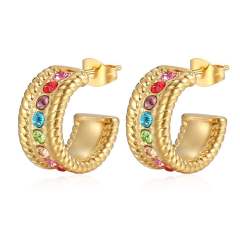 Delicate rainbow cz open hoop stainless steel earrings