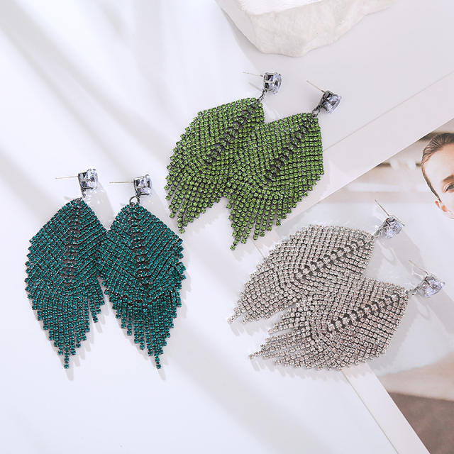 Luxury full of colorful diamond tassel leaf earrings