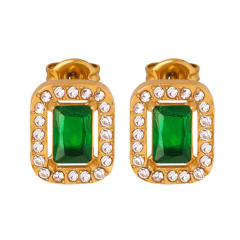 Elegant french water pearl emerald statement stainless steel necklace earrings