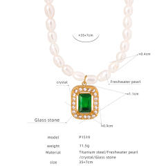 Elegant french water pearl emerald statement stainless steel necklace earrings
