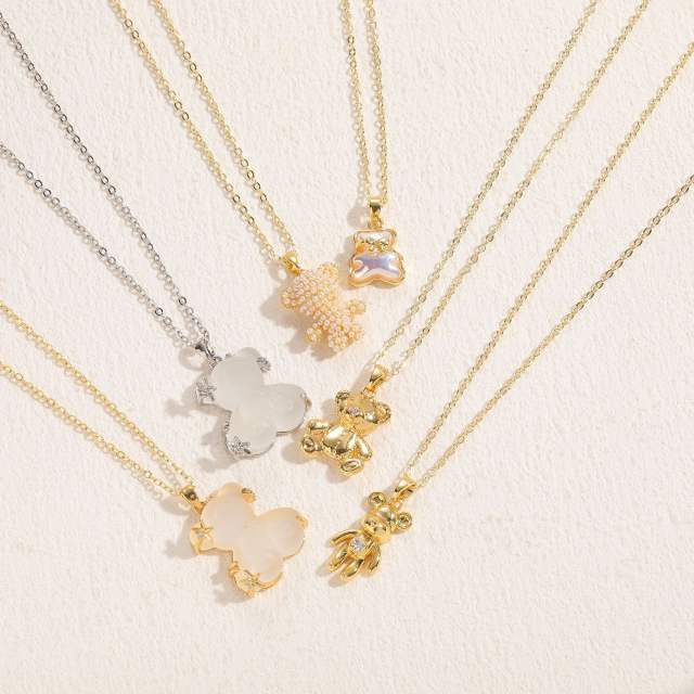 INS trend cute bear pendant gold plated copper dainty necklace