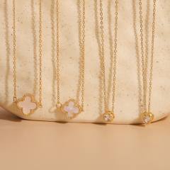 Dainty mother shell clover copper necklace