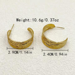 French trend open hoop leaf design stainless steel earrings