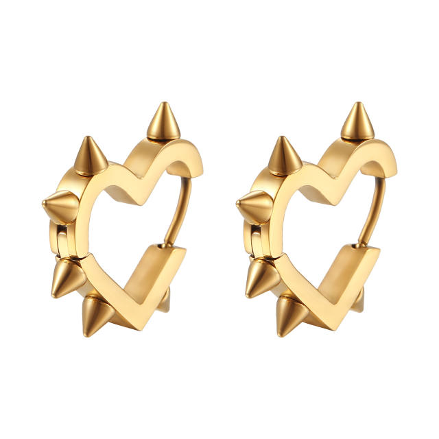 Hiphop rivet heart shape stainless steel huggie earrings