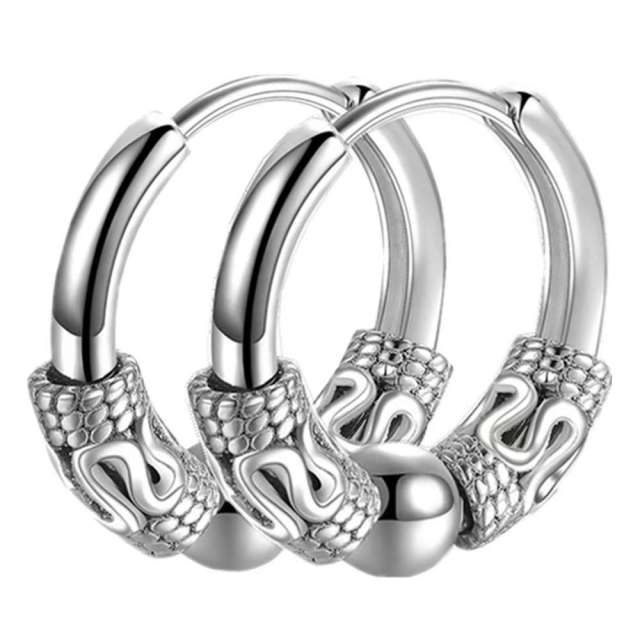 Chinese trend dragon patter stainless steel huggie earrings for men