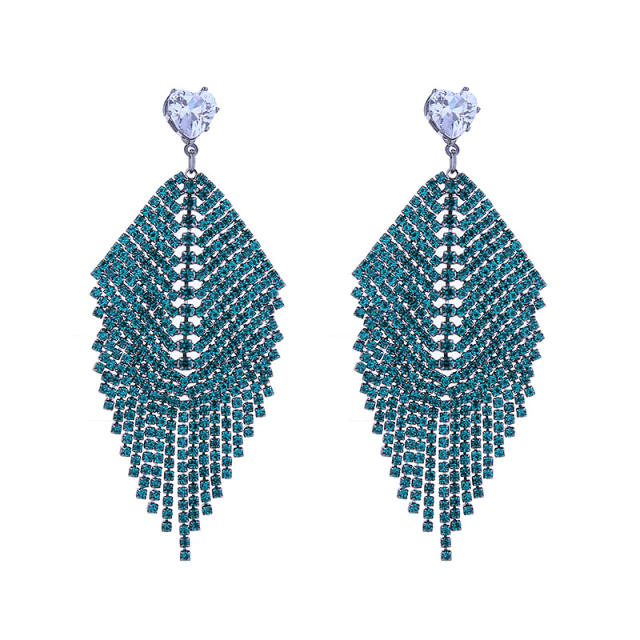 Luxury full of colorful diamond tassel leaf earrings