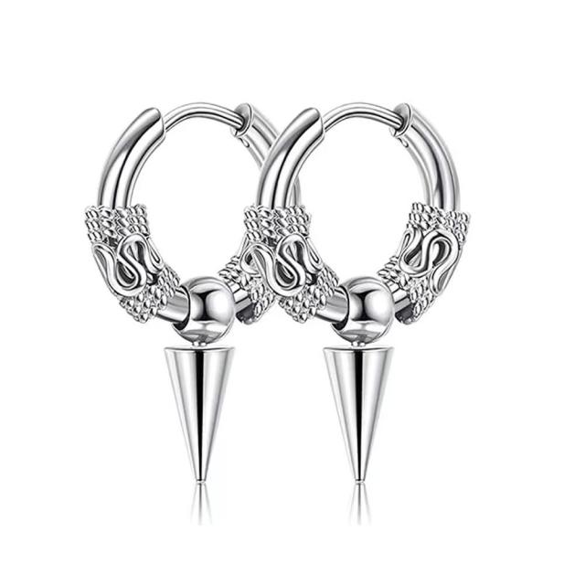 Chinese trend dragon patter stainless steel huggie earrings for men