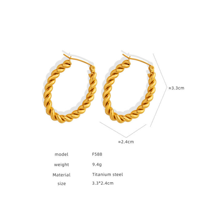 18K gold plated chunky hollow out women stainless steel hoop earrings