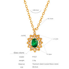 Elegant french water pearl emerald statement stainless steel necklace earrings
