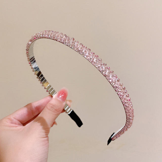 Korean fashion vintage colorful crystal bead simple headband for women