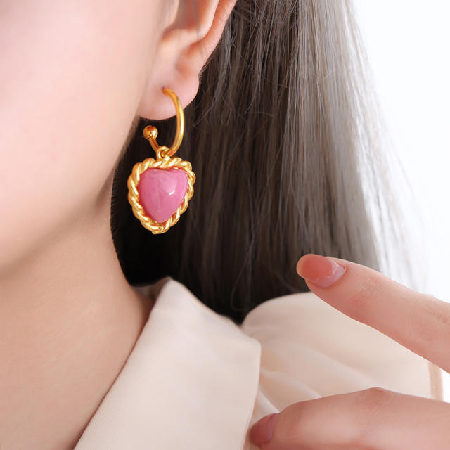 Vintage heart series sweet women stainless steel earrings