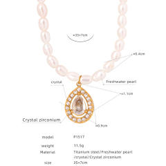 Elegant french water pearl emerald statement stainless steel necklace earrings