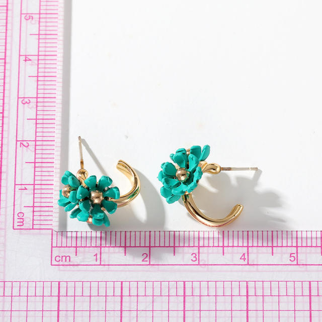 Korean fashion colorful flower open hoop studs earrings