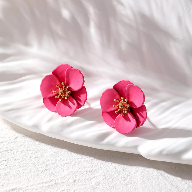 Korean fashion elegant color painting petal flower studs earrings