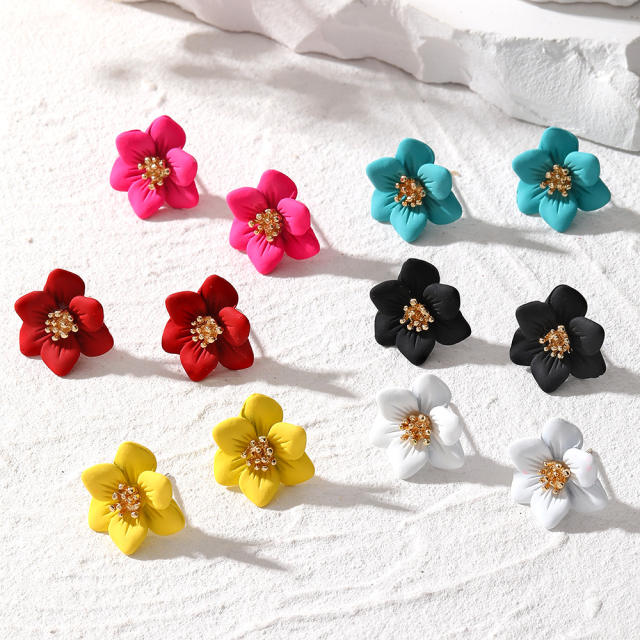 Korean fashion colorful petal flower studs earrings