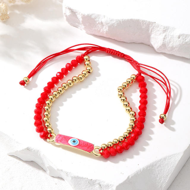 Boho color enamel evil eye bar bead bracelet