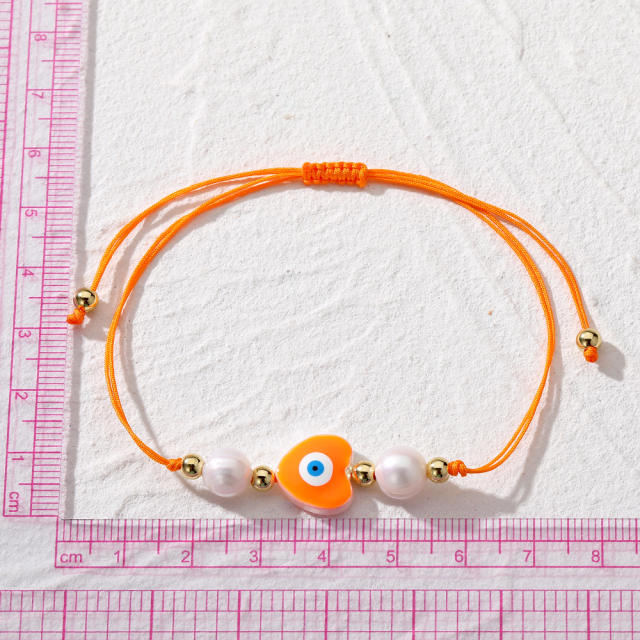 Summer colorful string heart evil eye slide bracelet